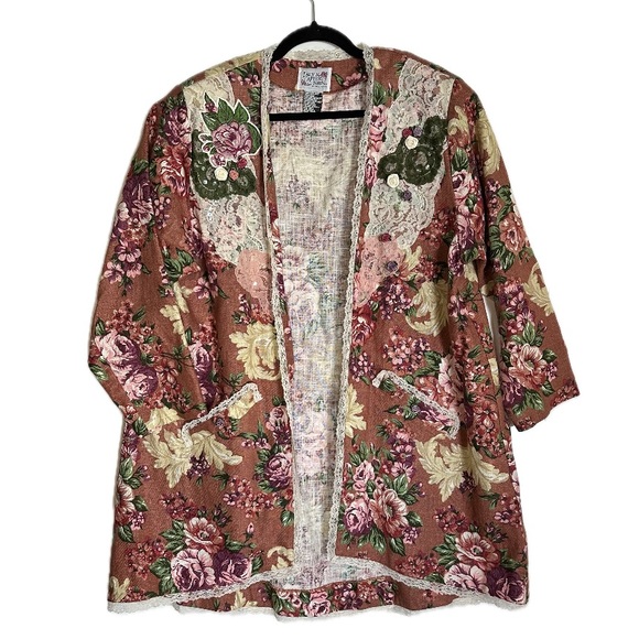 Vintage Lacy AfterNoon Tapestry Embroidered floral Duster Cardigan size XXL - Picture 1 of 9